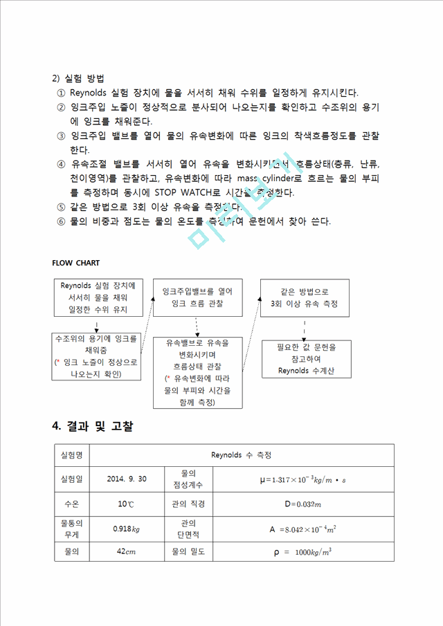 [자연과학] 유체 역학 실험 - 레이놀즈수(Reynolds 실험) 실험.hwp